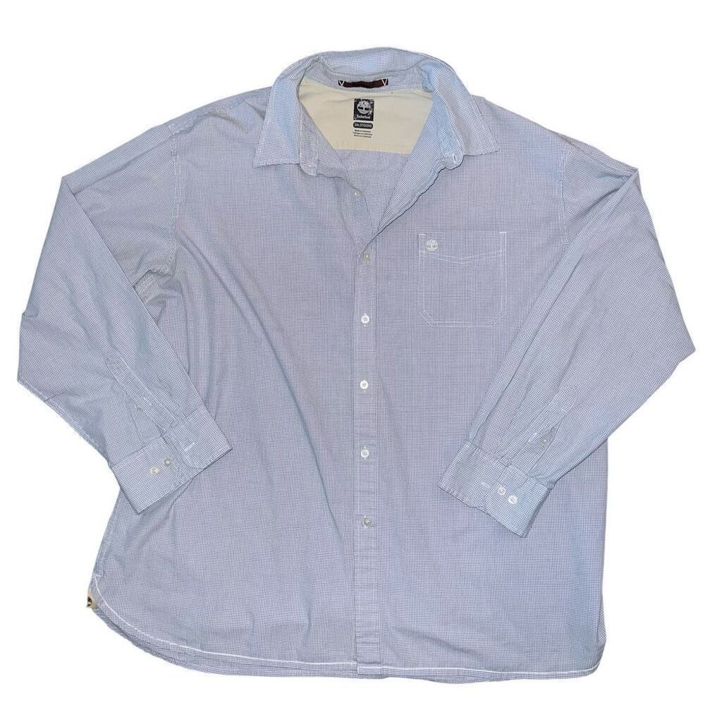 TIMBERLAND Blue & White Grid Long Sleeve Button Down Size 2XL